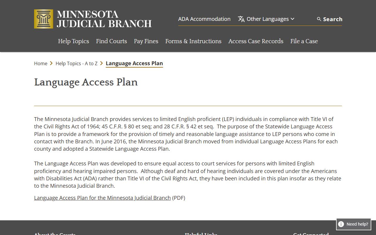 Polk County Court Administrator language access plans