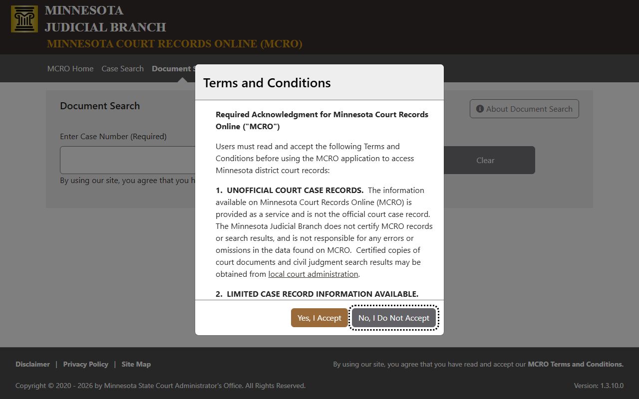 Polk County court records MCRO Document Search screen