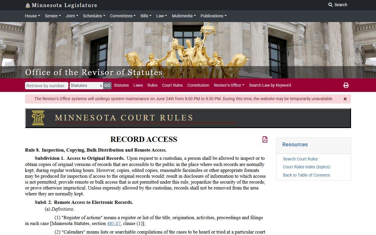 Polk County court records Minnesota Public Access Rule 8