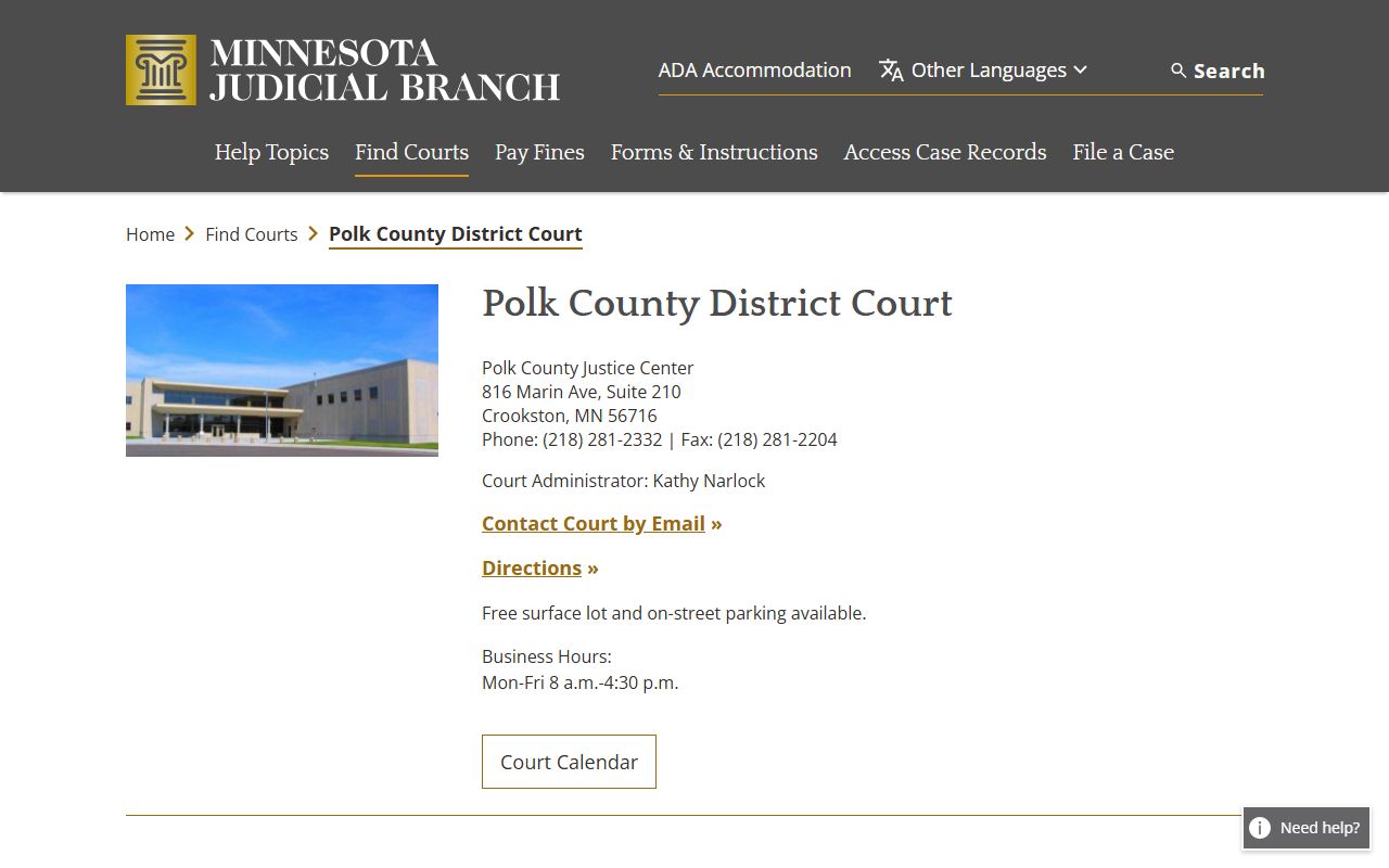 Polk County court records District Court page