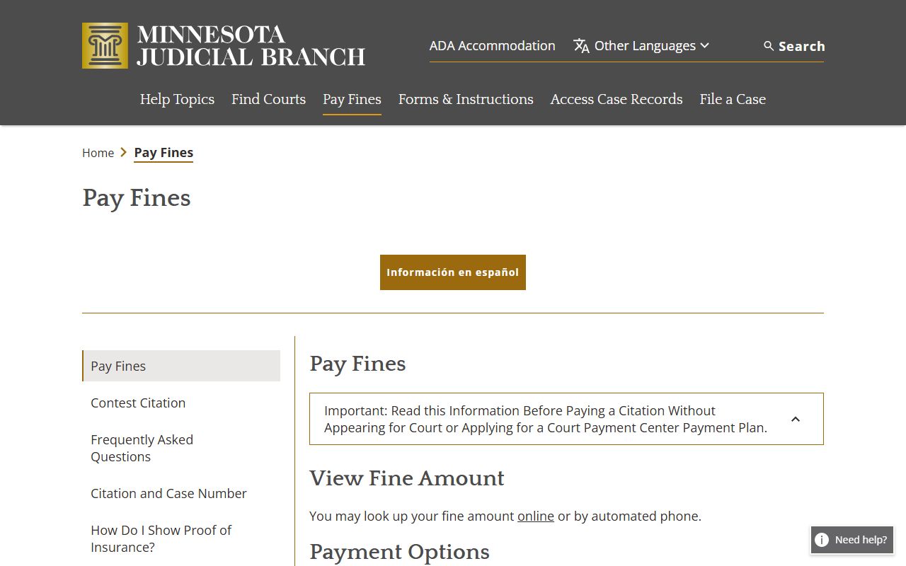 Polk County traffic court records Minnesota pay fines page